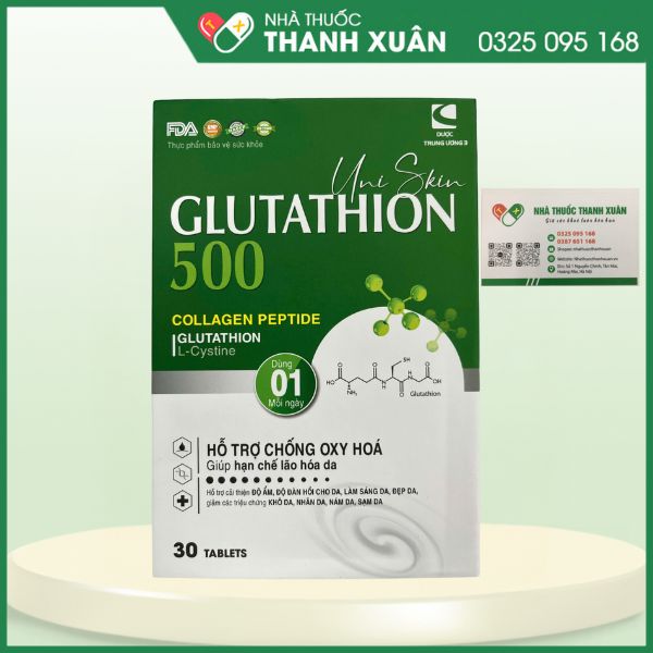 Uni Skin GLUTATHION 500 - Hỗ trợ chống oxy hóa, giúp hạn chế lão hóa